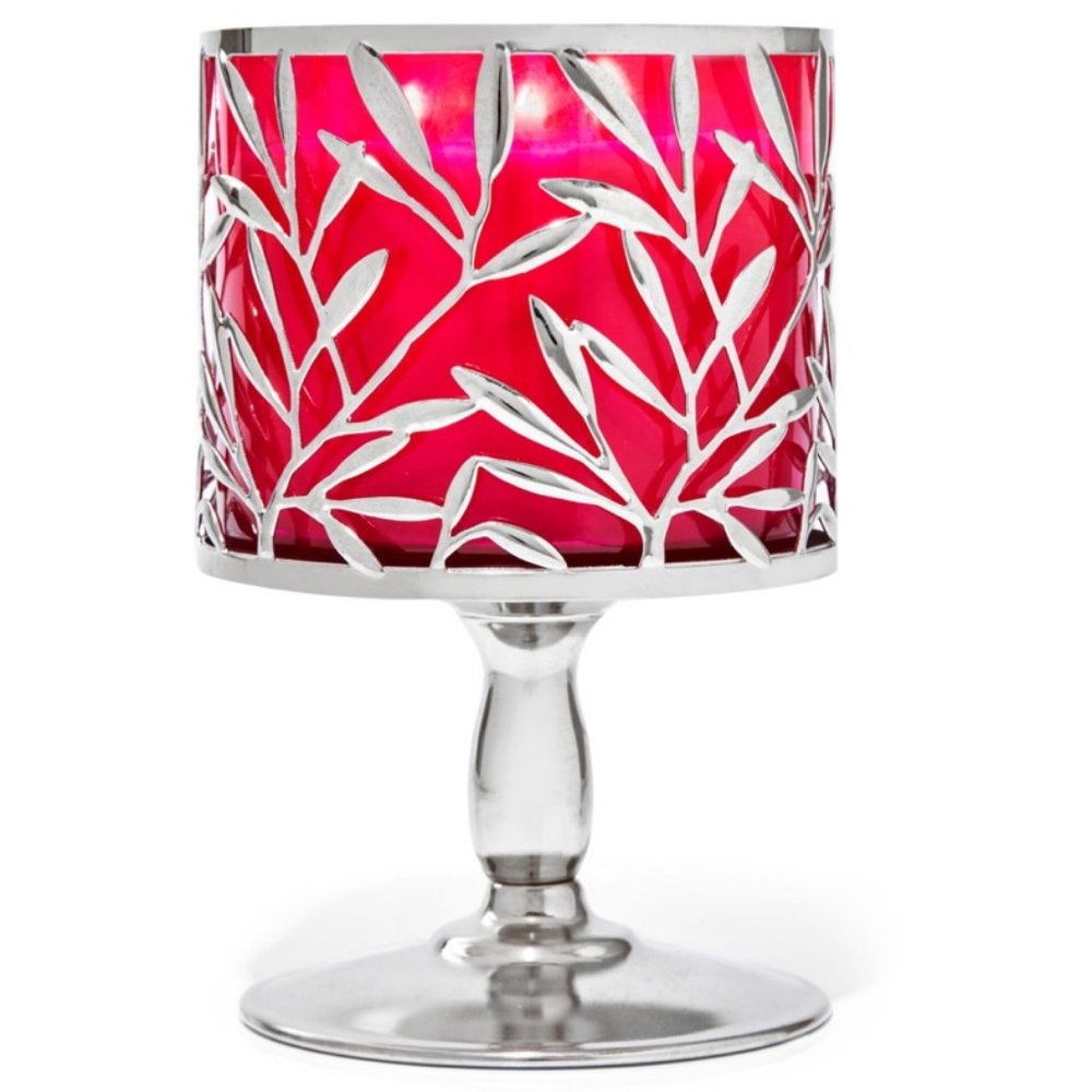 Bath & Body Works Vine Leaf Silver Three Wick Pedestal Candle Holder
